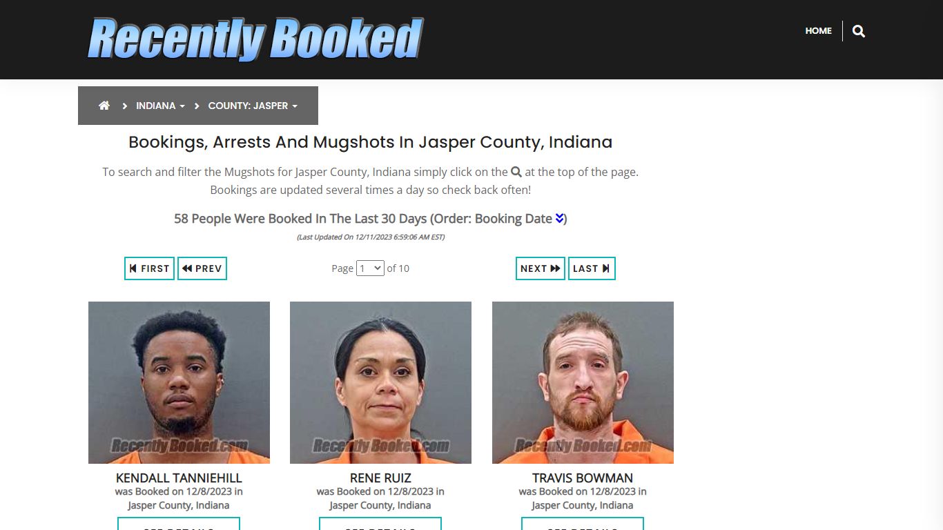 Recent bookings, Arrests, Mugshots in Jasper County, Indiana